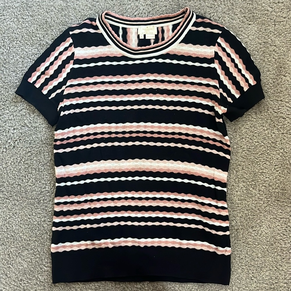 Kate Spade Short Sleeve Black and Pink Sweater